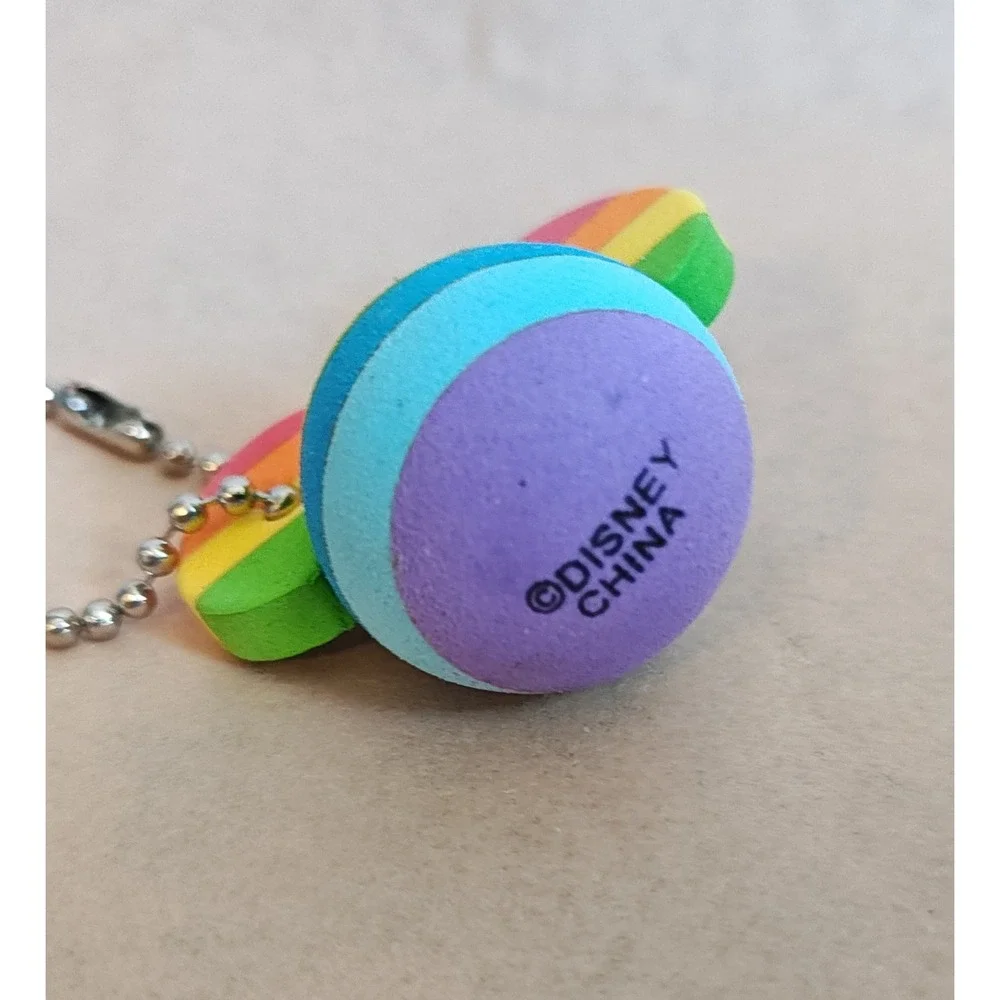 Disney Keychain Rainbow Mickey Mouse Head Foam Squishy Striped Charm